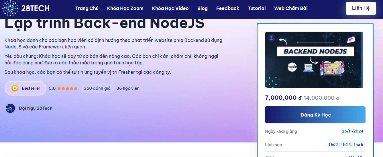 Khóa Học Lập Trình Backend Nodejs 28Tech