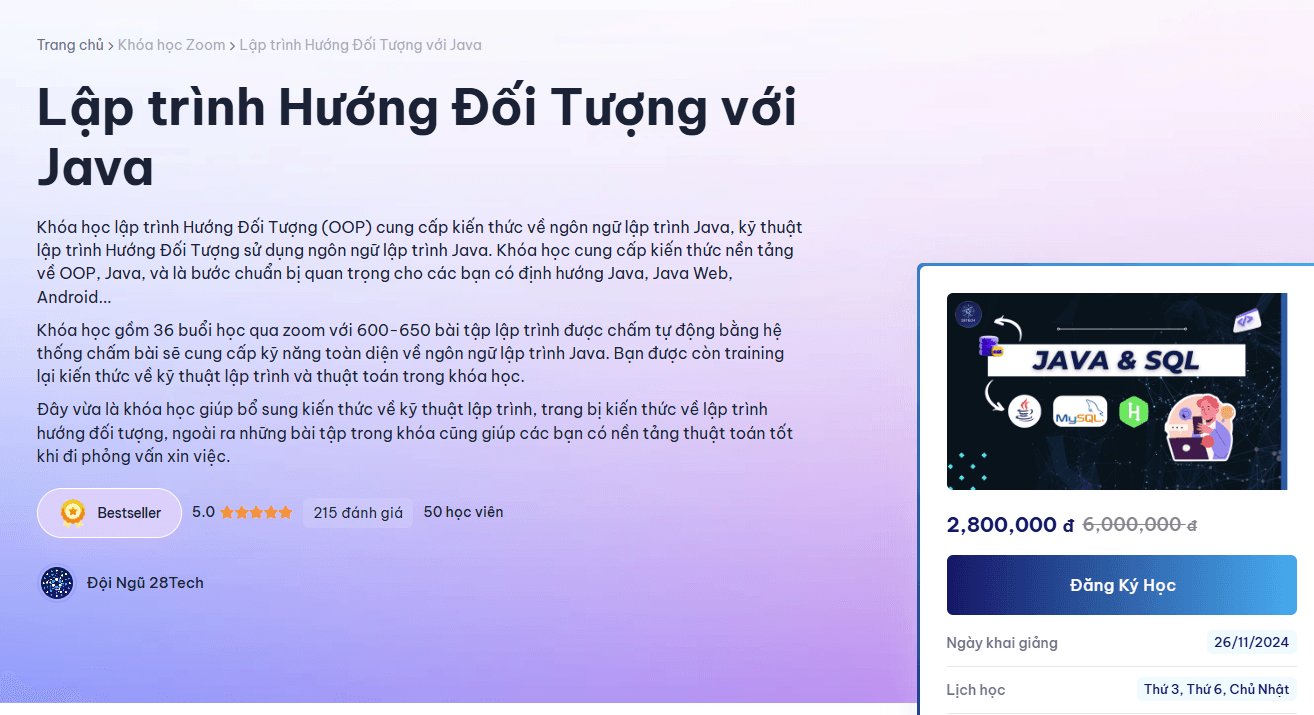 Khóa Học Lập Trình Java Và Sql 28Tech