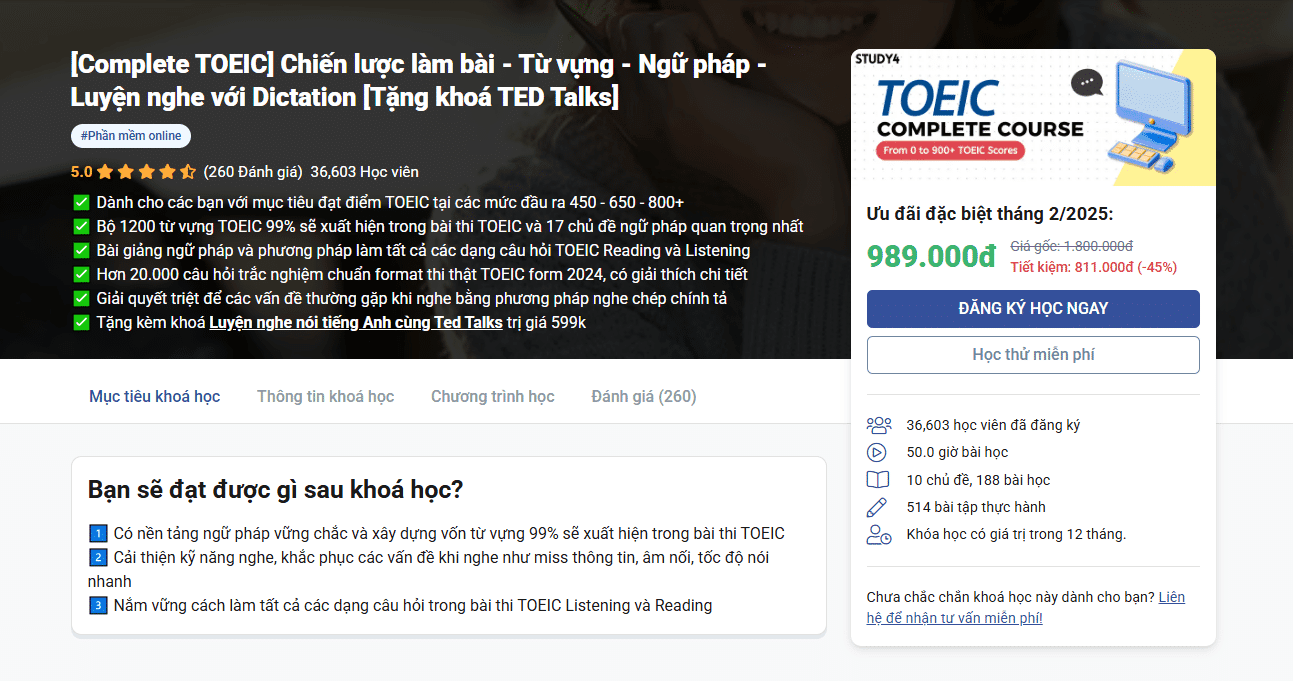 [Toeic Study4] Chiến Lược Làm Bài - Từ Vựng - Ngữ Pháp - Luyện Nghe Với Dictation