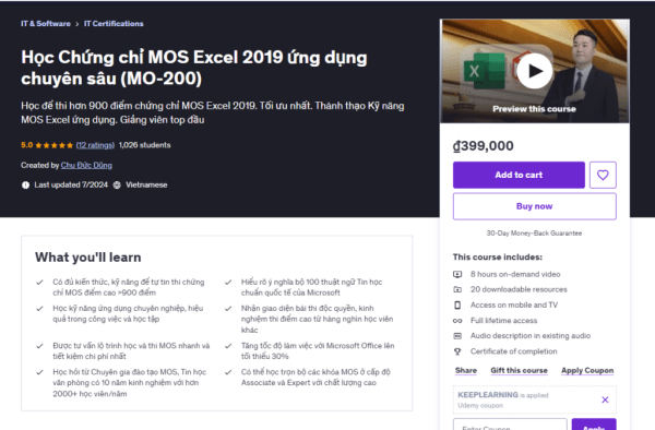Học Chứng Chỉ Mos Excel 2019 Ứng Dụng Chuyên Sâu (Mo-200)