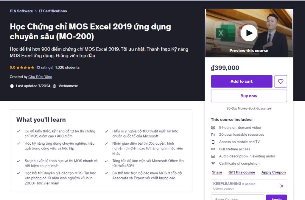 Học Chứng Chỉ Mos Excel 2019 Ứng Dụng Chuyên Sâu (Mo-200) Học Chứng Chỉ Mos Excel 2019 Ứng Dụng Chuyên Sâu (Mo-200)