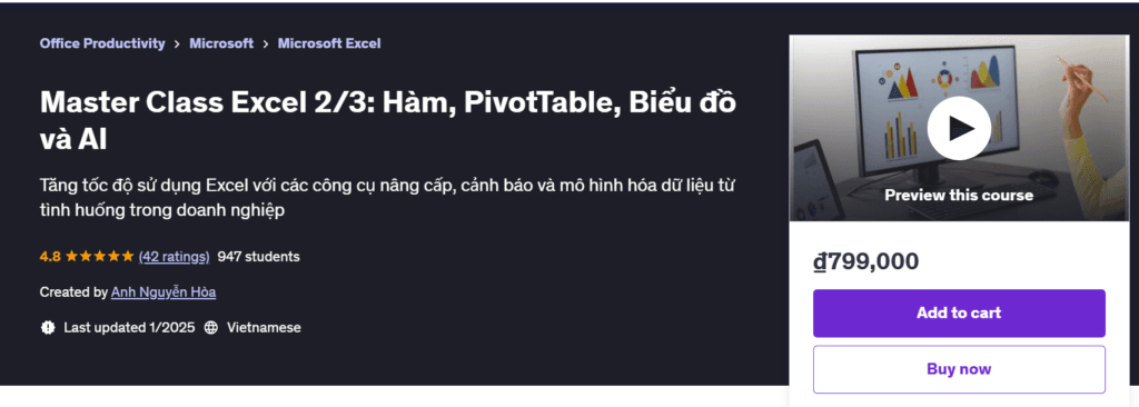 Master Class Excel 2/3: Hàm, Pivottable, Biểu Đồ Và Ai Master Class Excel 2/3: Hàm, Pivottable, Biểu Đồ Và Ai