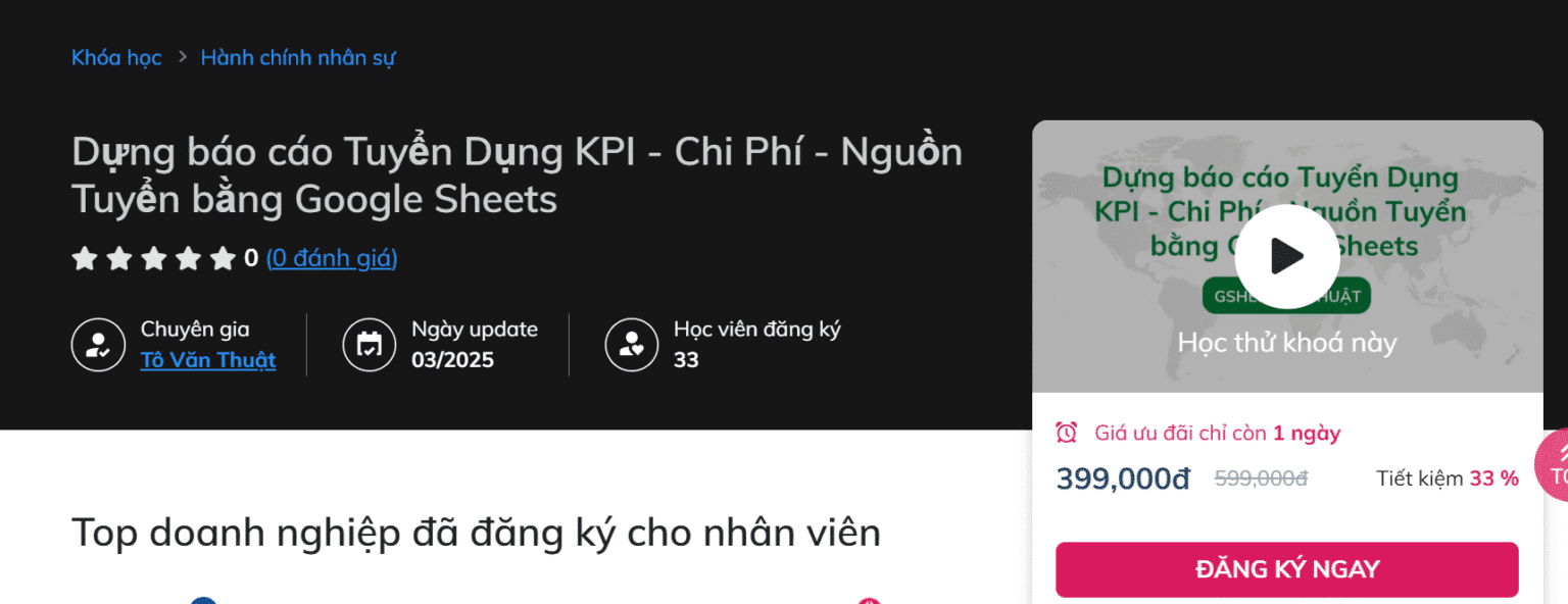 Dựng Báo Cáo Tuyển Dụng Kpi – Chi Phí – Nguồn Tuyển Bằng Google Sheets