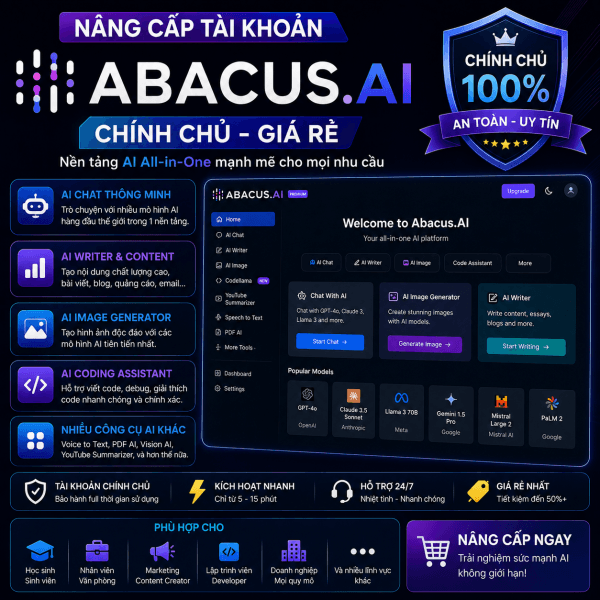 Nâng Cấp Tài Khoản Abacus.ai Chính Chủ