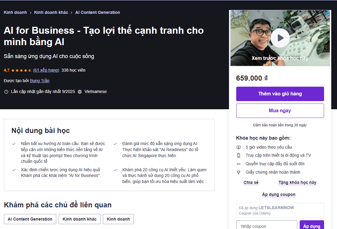Ai For Business - Tạo Lợi Thế Cạnh Tranh Cho Mình Bằng Ai