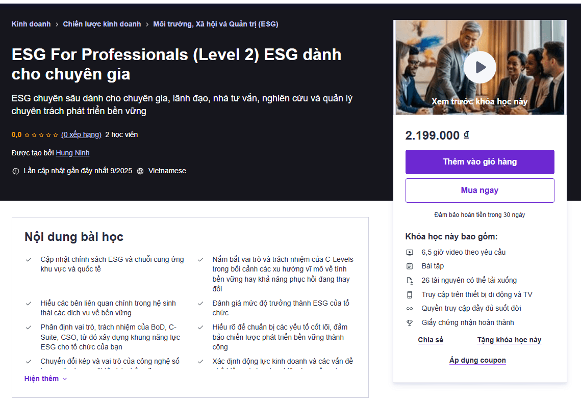 Esg For Professionals (Level 2) Esg Dành Cho Chuyên Gia Esg For Professionals (Level 2) Esg Dành Cho Chuyên Gia