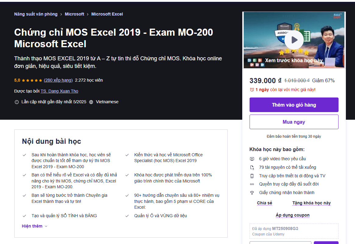 Chứng Chỉ Mos Excel 2019 - Exam Mo-200 Microsoft Excel