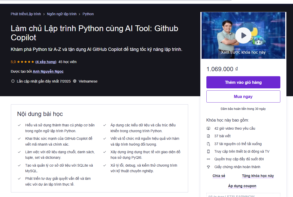 Làm Chủ Lập Trình Python Cùng Ai Tool: Github Copilot Làm Chủ Lập Trình Python Cùng Ai Tool: Github Copilot