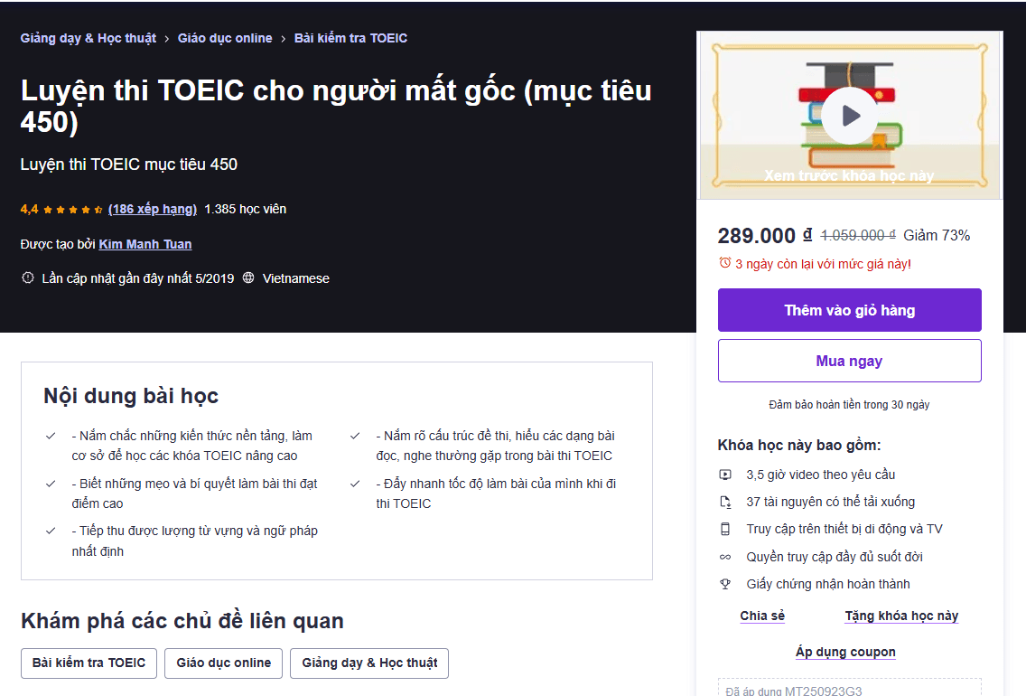 Luyện Thi Toeic Cho Người Mất Gốc (Mục Tiêu 450)