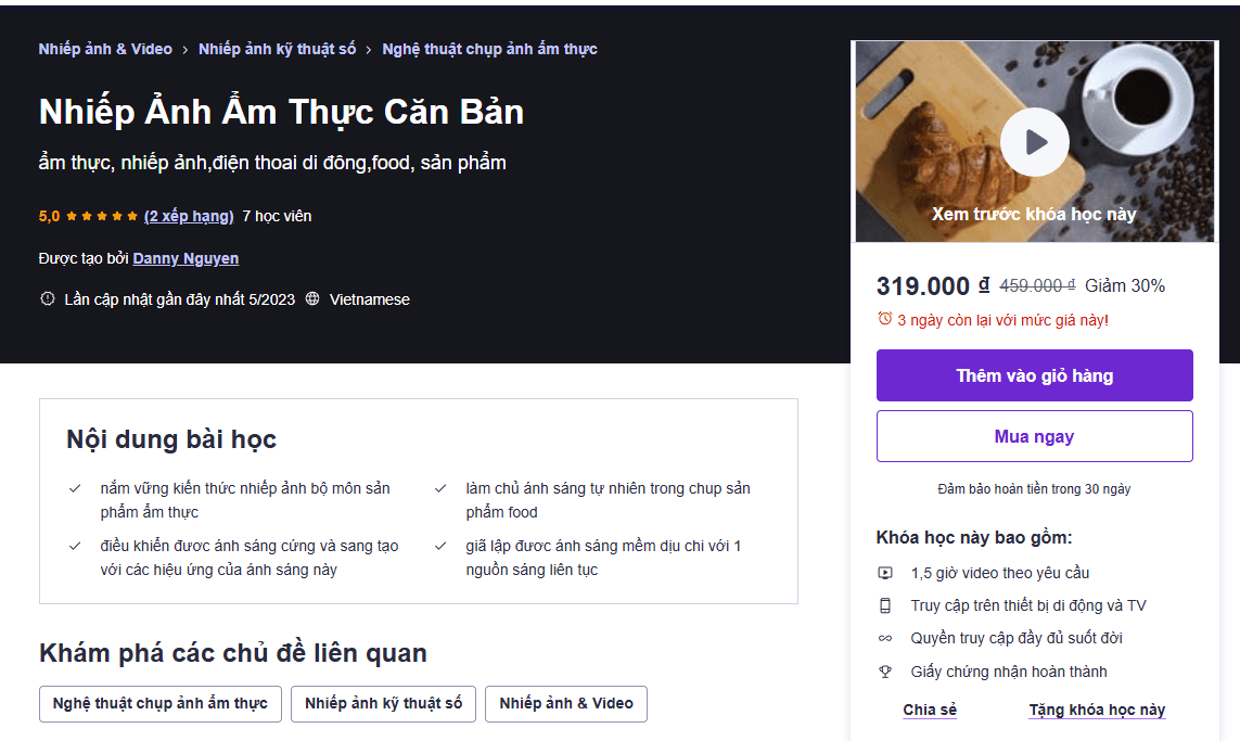 Khóa Học Nhiếp Ảnh Ẩm Thực Căn Bản