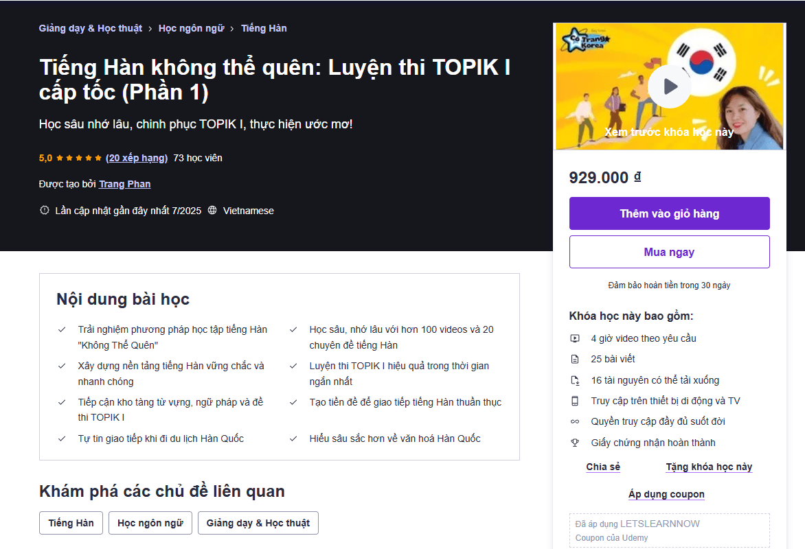 Tiếng Hàn Không Thể Quên: Luyện Thi Topik I Cấp Tốc (Phần 1)