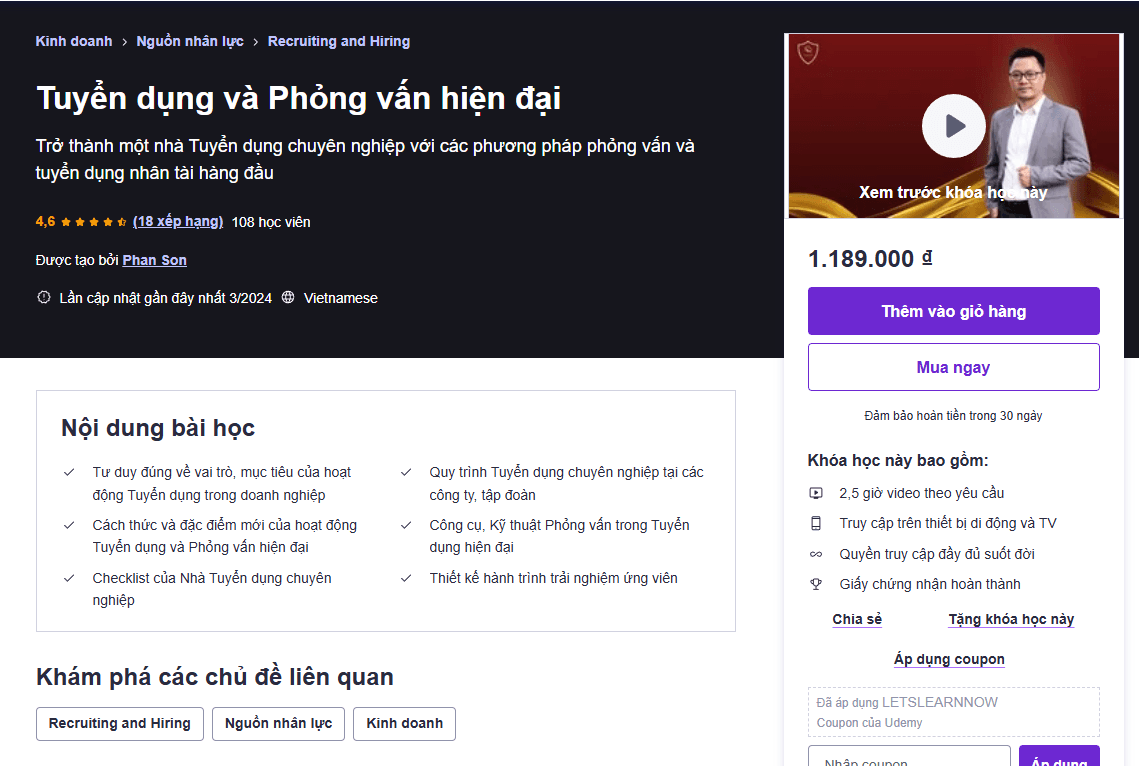 Khóa Học Tuyển Dụng Và Phỏng Vấn Hiện Đại